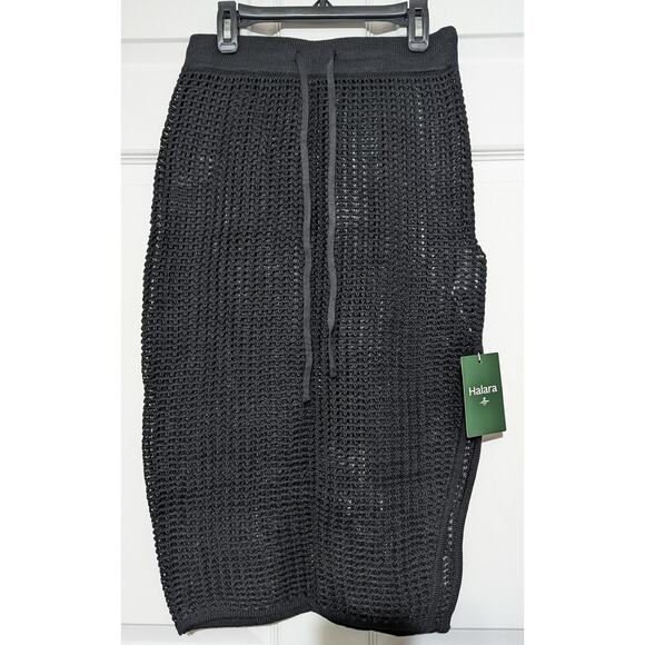 Halara Skirt Womens Small Black Crochet Knit Midi Swim Cover Up High Slit Beach - Picture 5 of 8